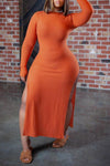 Sexy Solid Color Split Slim Long Sleeve Maxi Dress