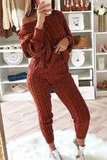 Temperament Plus Size Solid Color Twist Knit Pant Suits