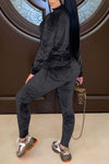 Comfortable Velvet Zipper Slim Fit Stand-up Collar Pant Suits
