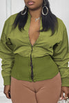 Fashion Solid Color Hook High Waisted Threaded Jacket