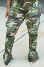 Personalized Camouflage Ripped Flared Pants