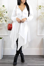 Personalized Irregular Zipper Long Sleeve Hooded Midi Dress