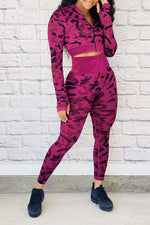 Sport Slim Camouflage Stand Collar Zipper Pant Suits