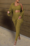 Comfortable Solid Color Batwing Sleeve Shirt Three Piece Pant Suits