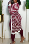 Comfortable Striped Pocket Mid Length Cardigan