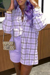 Fashion Purple Plaid Mid Length Loose Blouse