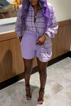 Fashion Purple Plaid Mid Length Loose Blouse