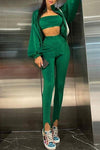 Fashion Stand Up Collar Long Sleeved Velvet Jacket Step On Pant Suits