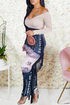 Fashion Doller Print Side Tassels Slim Long Skirt