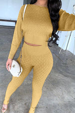 Fashion Round Neck Solid Color Knitted Twist Pant Suits