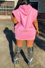 Trendy Color Sleeveless Wide Shoulder Hooded Mini Dress