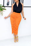 Temperament Solid Color Pleated Slim Fit Long Skirts