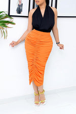 Temperament Solid Color Pleated Slim Fit Long Skirts
