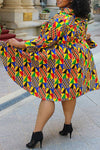 Fashion Geometric Print Long Sleeve Irregular Plus Size Midi Dress