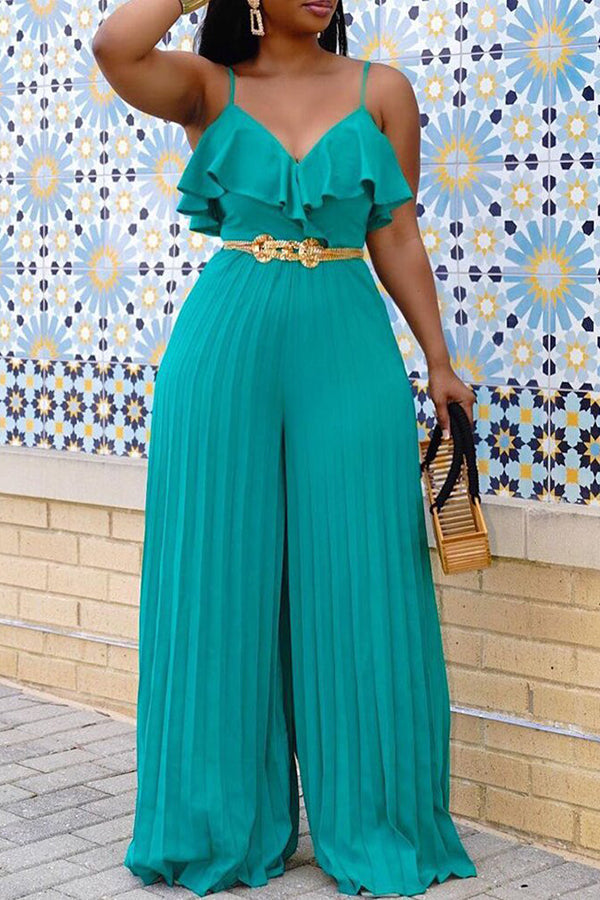 Temperament Plus Size Ruffle Sling Pleated Jumpsuits £¨Without Belt£©