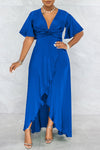 Temperament Solid Color Short Sleeve V-Neck Irregual Maxi Dress