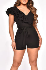 Fashion Solid Color Ruffle Sleeveless Lace-Up Slim Fit Rompers