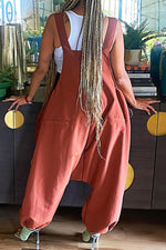 Statement Solid Color Pocket Low Crotch Loose Overalls