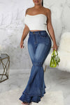 Fashion High Waist Double Layer Flared Jeans