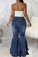 Fashion High Waist Double Layer Flared Jeans