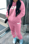 Casual Plus Size Colorful Letter Print Drawstring Hoodie Pocket Pant Suits