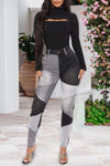 Fashion Asymmetric Color-Block Paneled Slim Fit Jeans