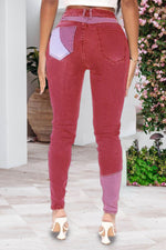 Fashion Asymmetric Color-Block Paneled Slim Fit Jeans