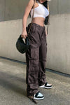 Hippy Solid Color Multi-Pocket Lace-Up Straight-Leg Lounge Pants