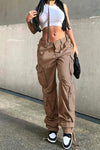 Hippy Solid Color Multi-Pocket Lace-Up Straight-Leg Lounge Pants