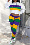 Casual Contrasting Color Short Hoodie Drawstring Pants Suits