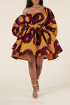 Fashion One Shoulder Puff Sleeve A-Line Lace-Up Print Mini Dress