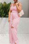 Casual Solid Color Sleeveless Vest Ripped Wide-Leg Pant Suits