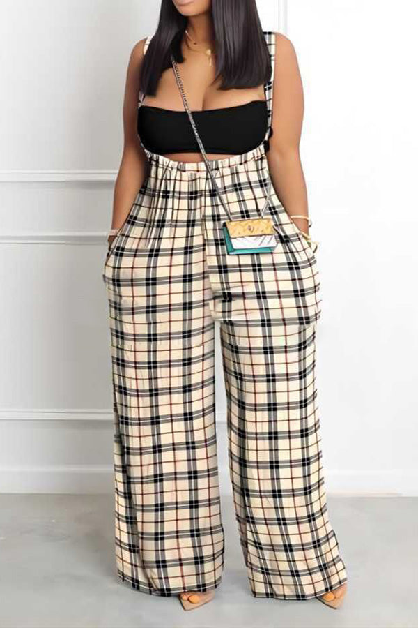 Comfortable Print Pocket Knotted Wide-Leg Overalls