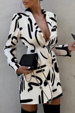 Fashion Abstract Print Lapel Slim Single Breasted Mini Blazer Dress 