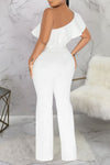 Temperament Solid Color One Shoulder Ruffle Lace-Up Sleeveless Jumpsuits