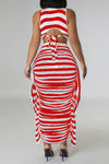 Sexy Stripe Print Sleeveless Vest Tassels High Waist Long Skirt Suits