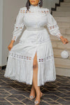 Temperament Hollow Lace Stitching Solid Color Plus Size Maxi Dress