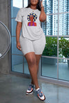 Comfortable Short Sleeve Character Print T-shirt Midi Leggings Set