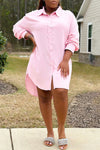 Classic Long Sleeve Single Breasted Solid Color Plus Size Mini Dress