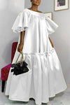 Temperament Short Sleeve Solid Color Satin Plus Size Maxi Dress