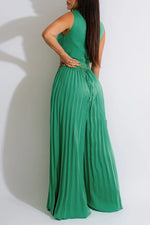 Elegant V-Neck Sleeveless Solid Color Chains Pleated Jumpsuits