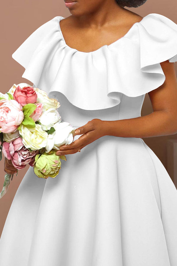 Elegant Ruffle Solid Color A-Line Plus Size Maxi Dress