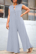 Casual Plus Size Sleeveless Solid Color Single Breasted Wide-Leg Jumpsuits