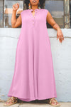 Casual Plus Size Sleeveless Solid Color Single Breasted Wide-Leg Jumpsuits