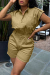 Casual Wide Shoulder Sleeveless Solid Color Pocket Cargo Rompers