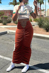 Street Color-Block Print Wrinkle Hollow High Waist Long Skirt