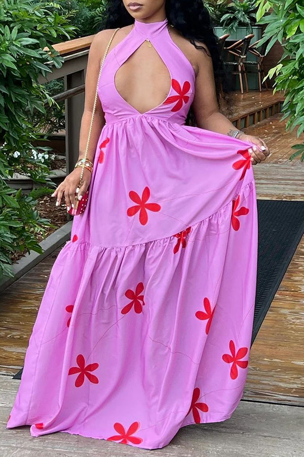 Sexy Chest Cutout Sleeveless Backless Lace-Up Plus Size Maxi Dress