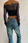 Statement Cross-Waist Cutout Button Pleated Flared Jeans