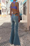 Statement Cross-Waist Cutout Button Pleated Flared Jeans