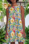 Fashion Print Sleeveless Round Neck A-Line Mini Dress